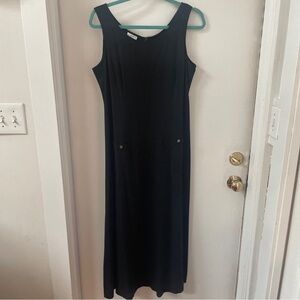 Vintage Laura Ashley Wool Blend Sleeveless Black Dress Front Button Pockets 10